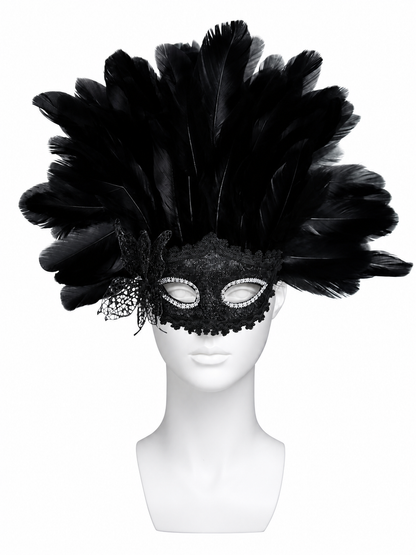 Carnival Mask with Black Feathers and Glitter