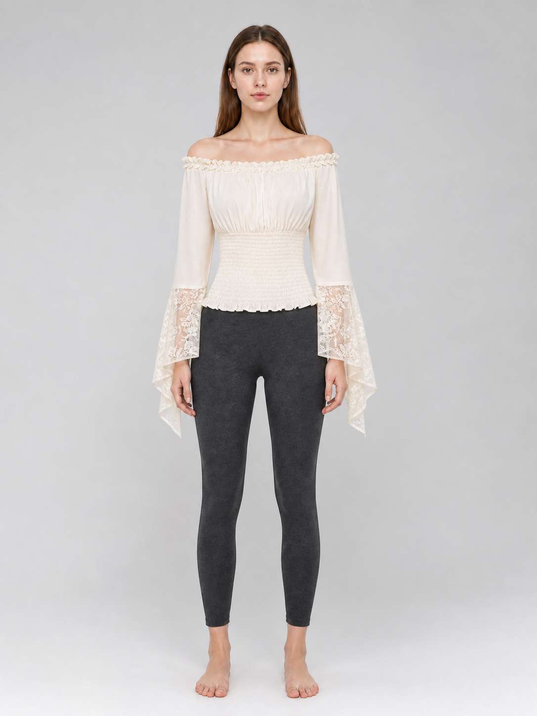 Off-the-Shoulder Blouse with Lace Cuffs