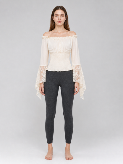 Off-the-Shoulder Blouse with Lace Cuffs