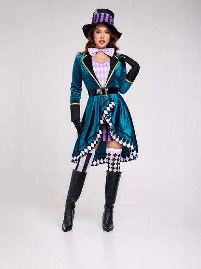 Stage Costume with an Asymmetrical Skirt and Top Hat