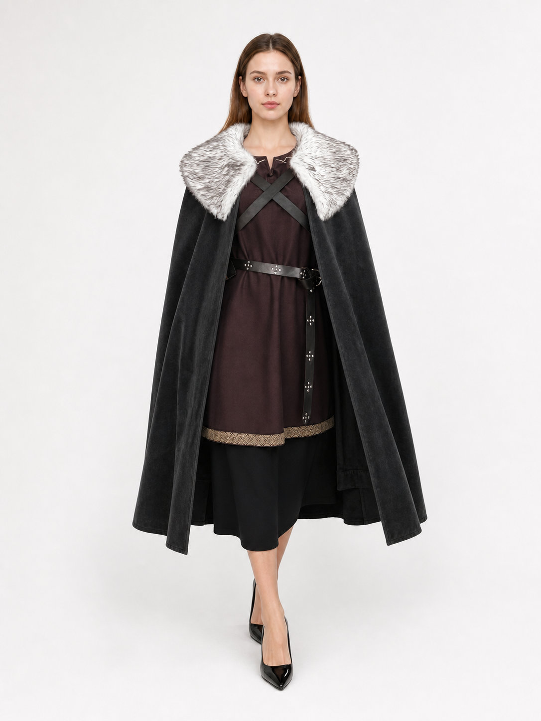 Black Medieval Costume Cape with Collar