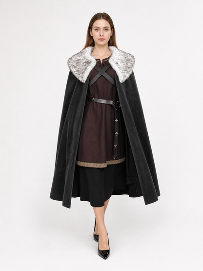 Black Medieval Costume Cape with Collar