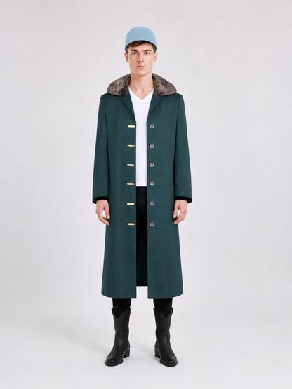 Green Long Coat with Fur Collar for Cosplay