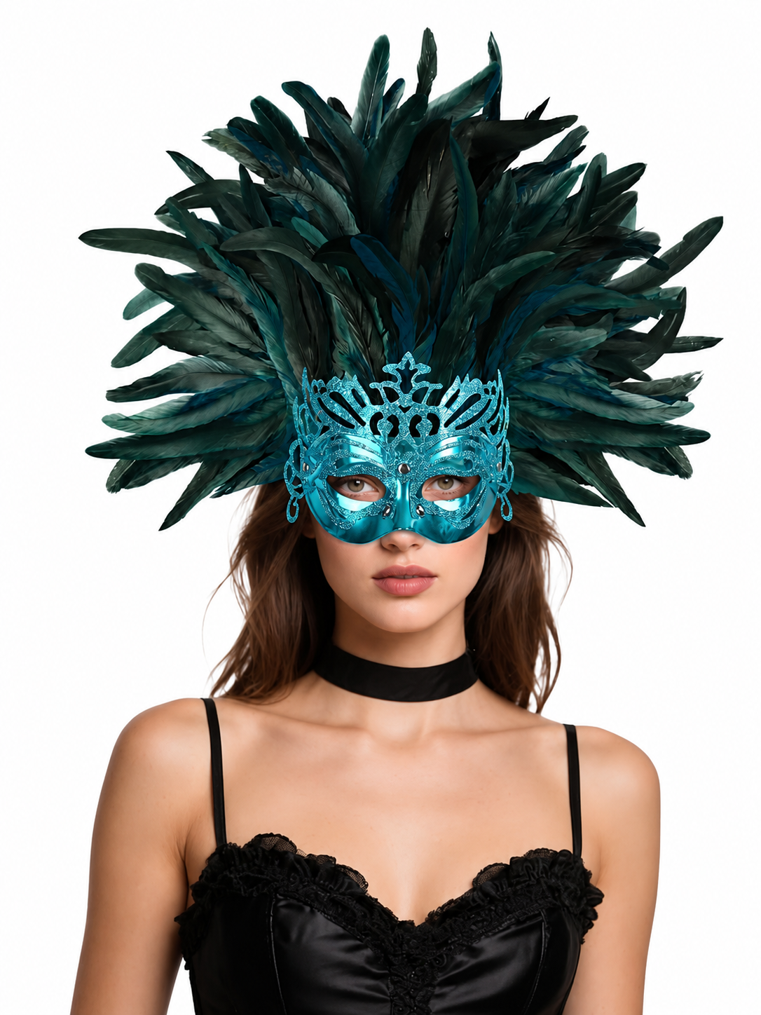 Carnival feathered headpiece with mask