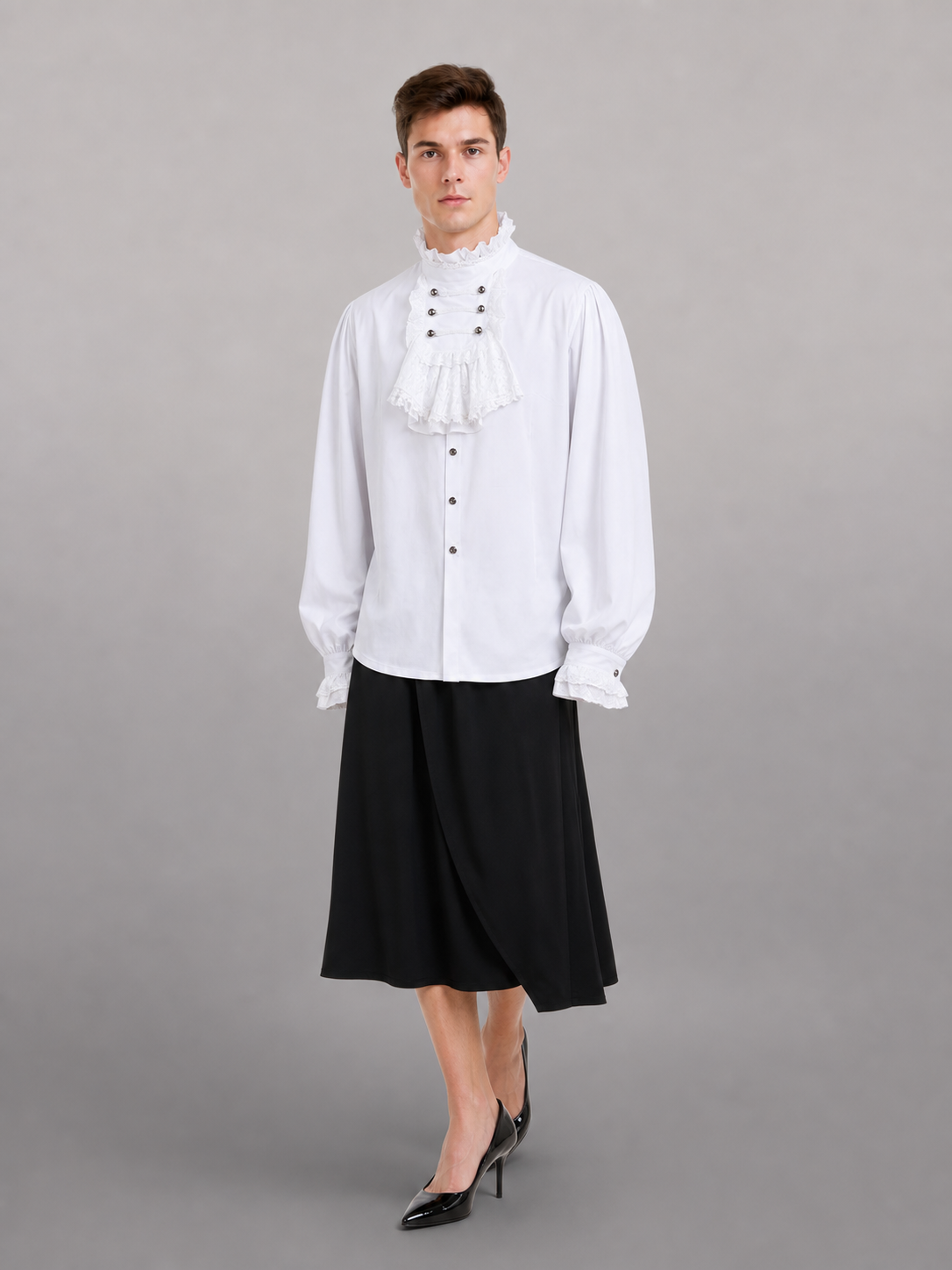 White Shirt with Jabot in Vintage Formal Style