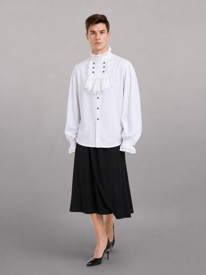 White Shirt with Jabot in Vintage Formal Style