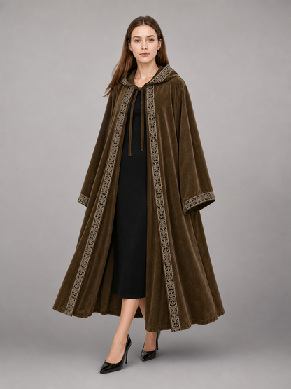Long Hooded Robe, Brown, Loose Fit main product view 8