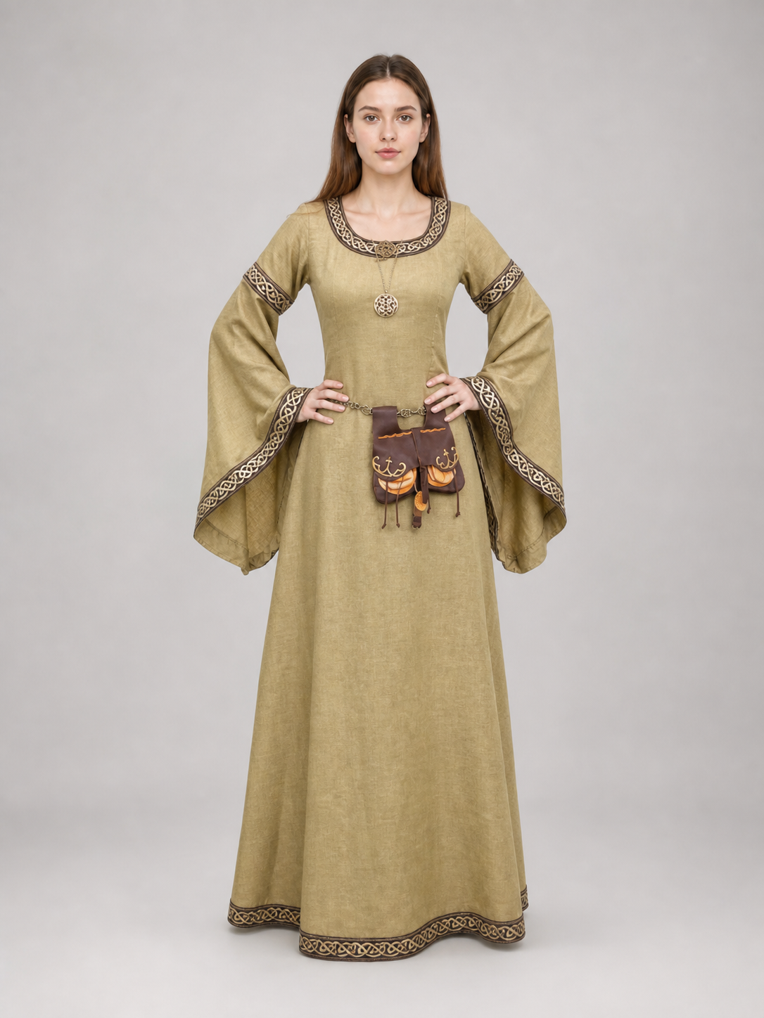 Medieval Long Dress with Pendant and Bag