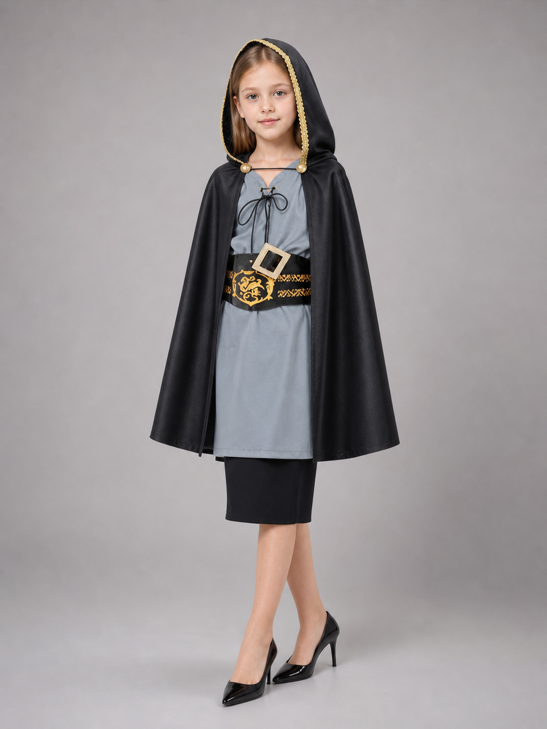 Black Carnival Cape with Hood and Belt
