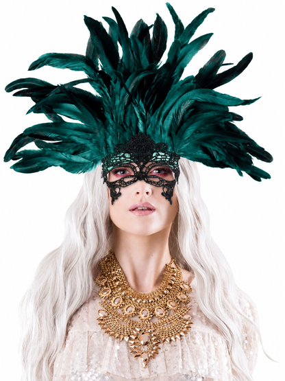 Carnival Feather and Mask Headpiece