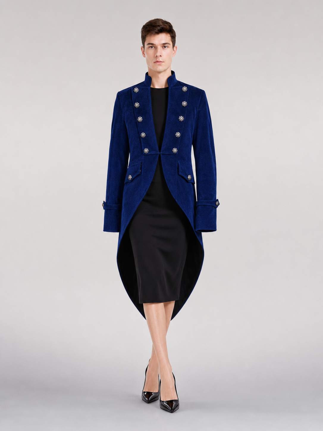 Blue Steampunk Tailcoat Jacket with Long Tails