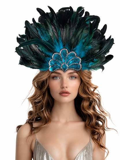 Feather Headpiece with Turquoise Sequins