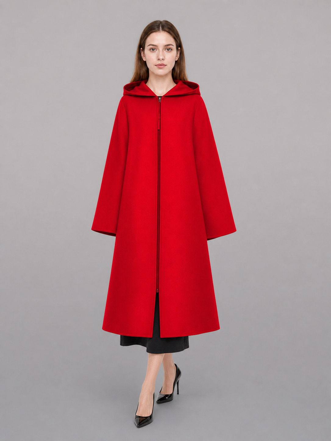 Long red hooded carnival cloak
