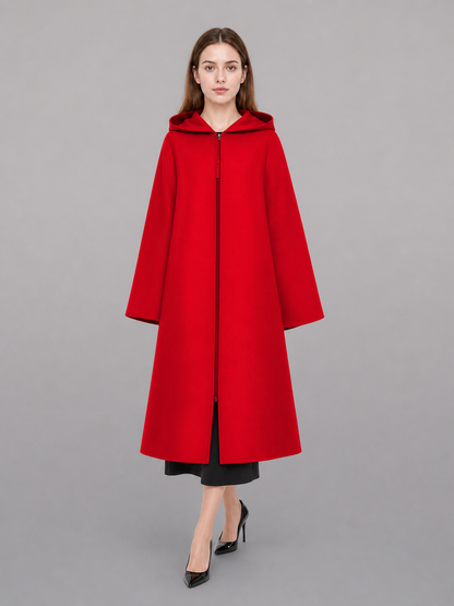 Long red hooded carnival cloak