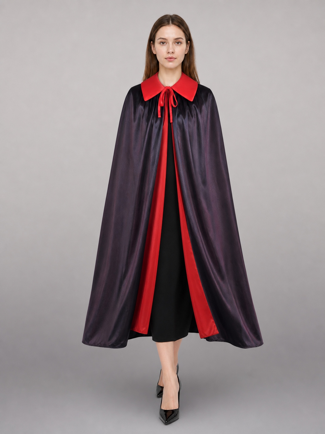 Black and red carnival cloak with hat and mask
