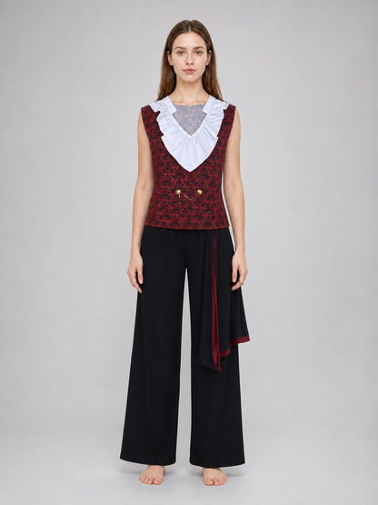 Cosplay costume with cape, chain, and trim