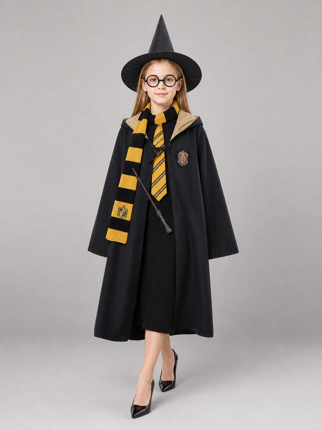 Black hooded carnival cloak for cosplay