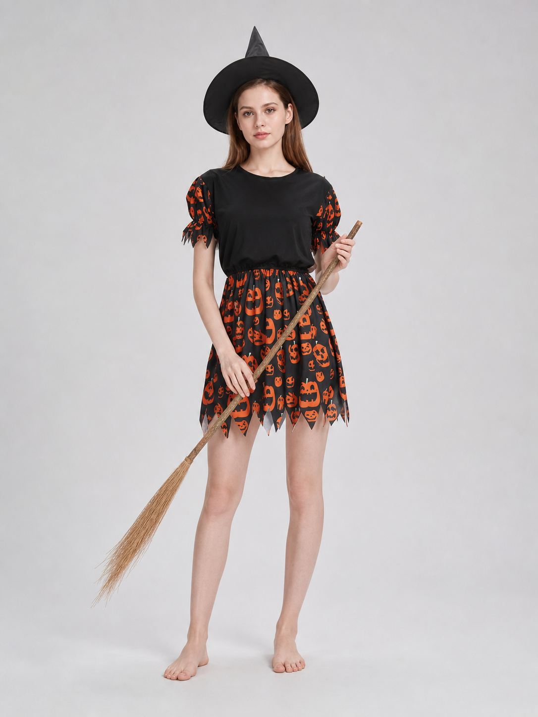 Halloween Costume with Dress and Pointed Hat