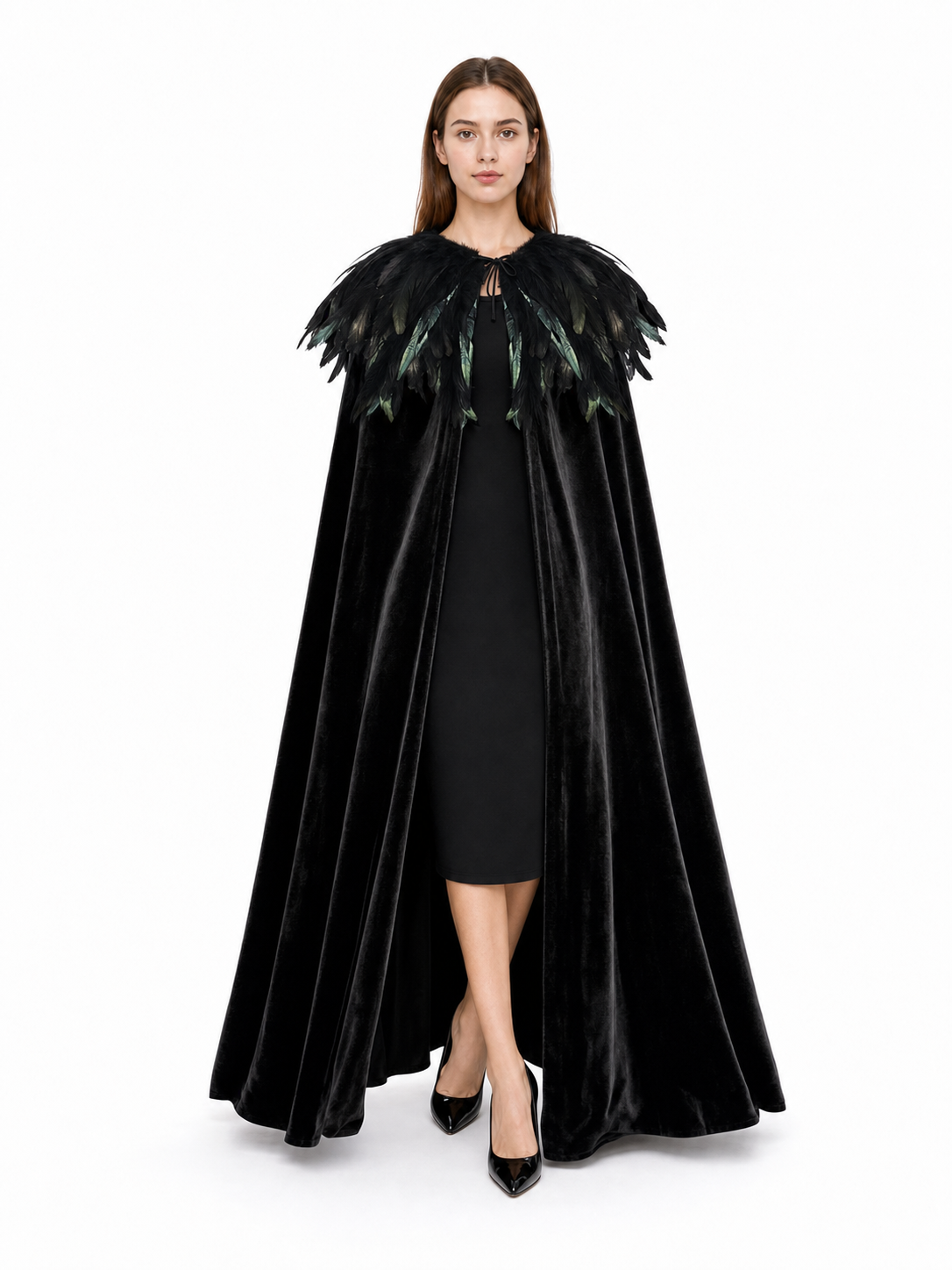 Black Velvet Feather Cape