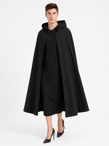 Long black hooded carnival cloak
