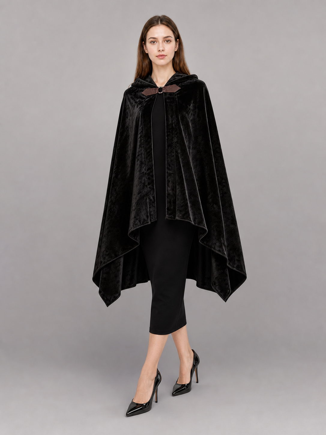 Black Carnival Cloak with Hood and Pattern