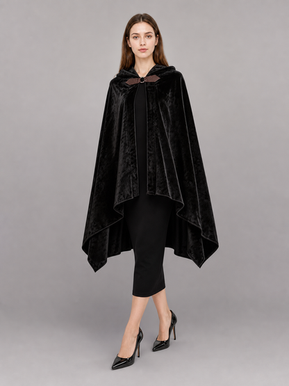 Black Carnival Cloak with Hood and Pattern