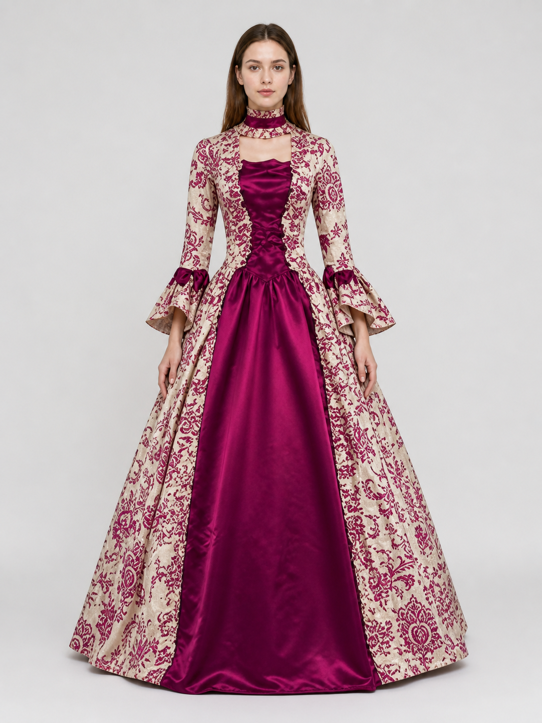 Dressy Dress with Pattern and Flared Sleeves