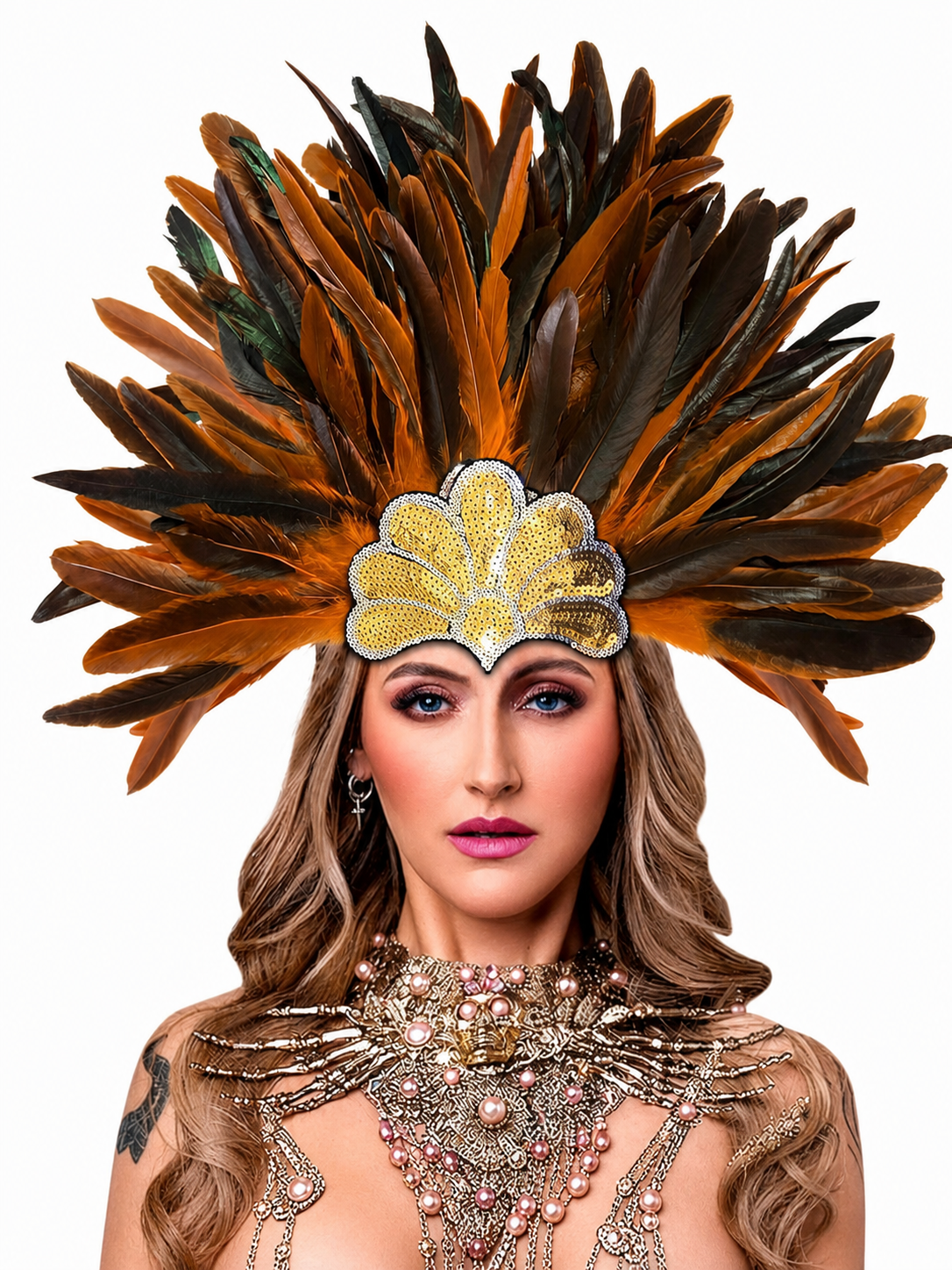 Carnival Headpiece with Orange Feathers