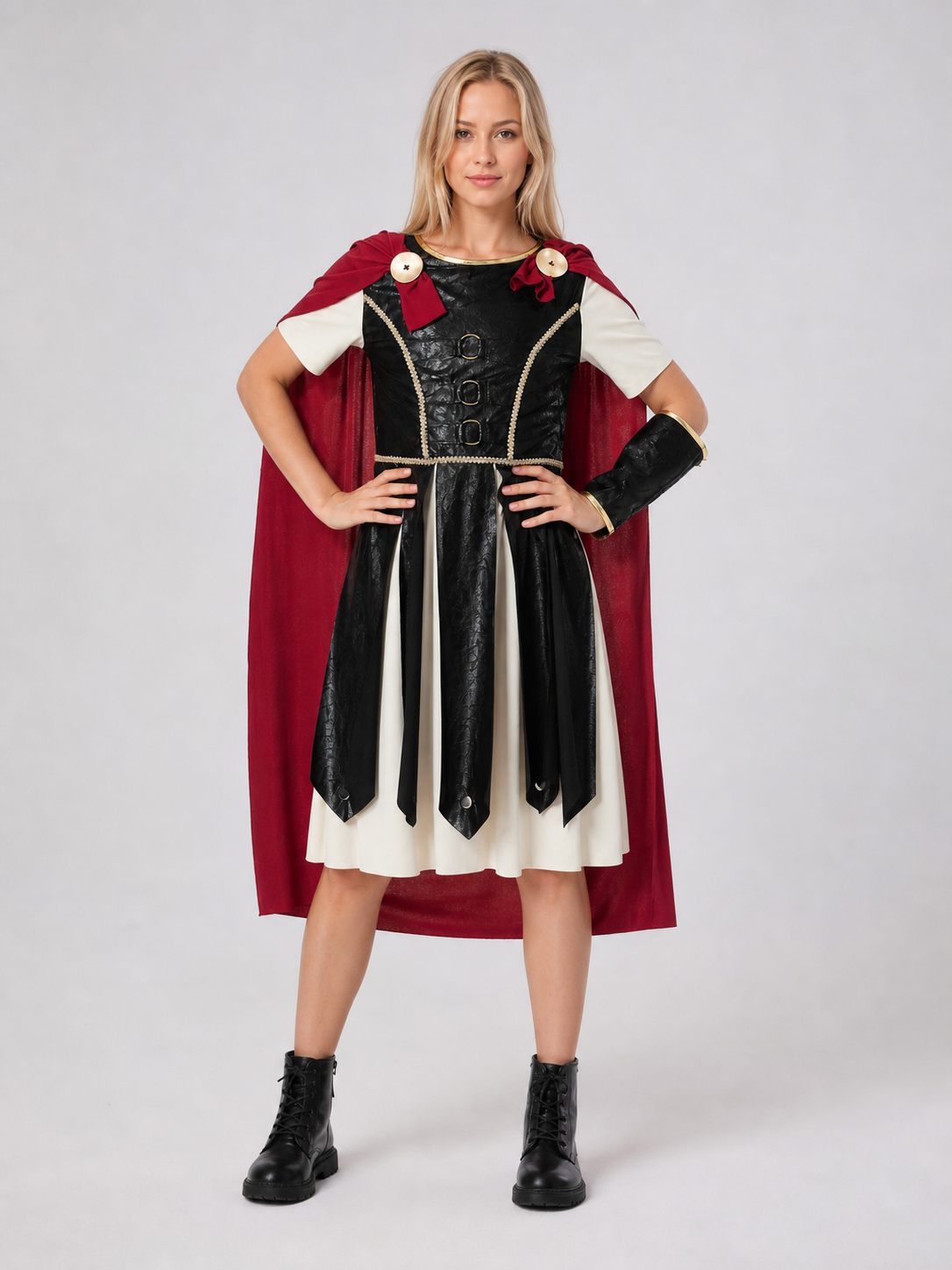 Retro-Style Dress with Red Cape