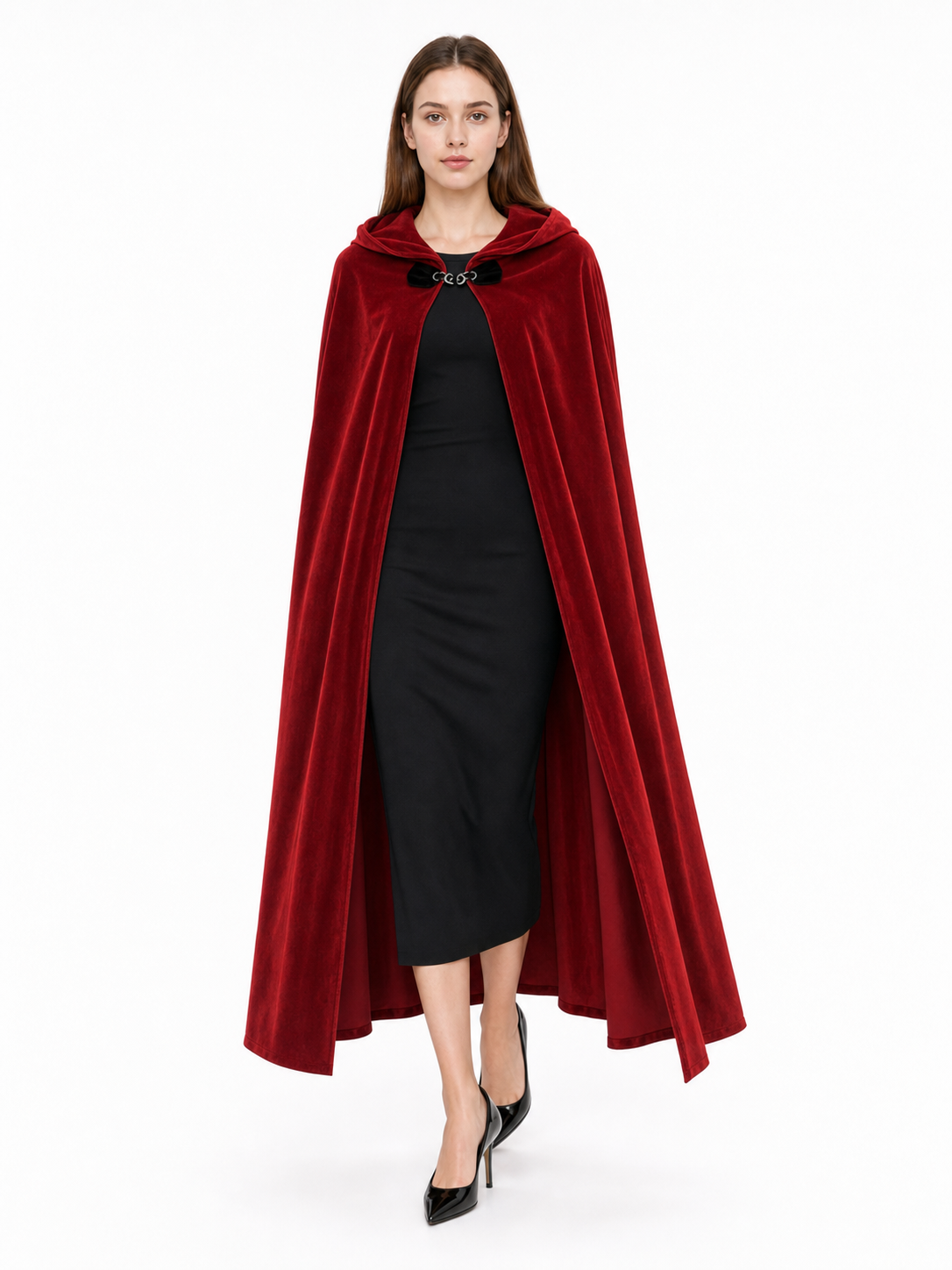Burgundy Medieval Hooded Costume Cloak