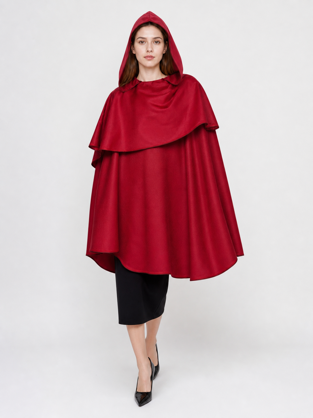 Burgundy hooded costume cloak for cosplay
