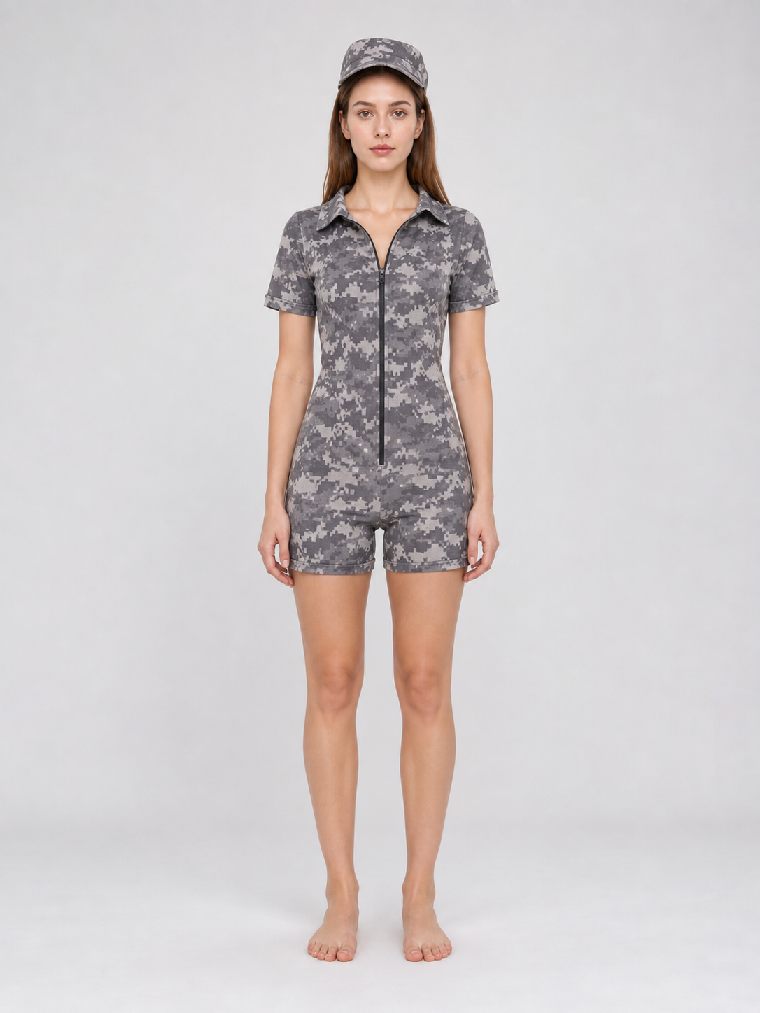 Camouflage jumpsuit costume with cap for parties