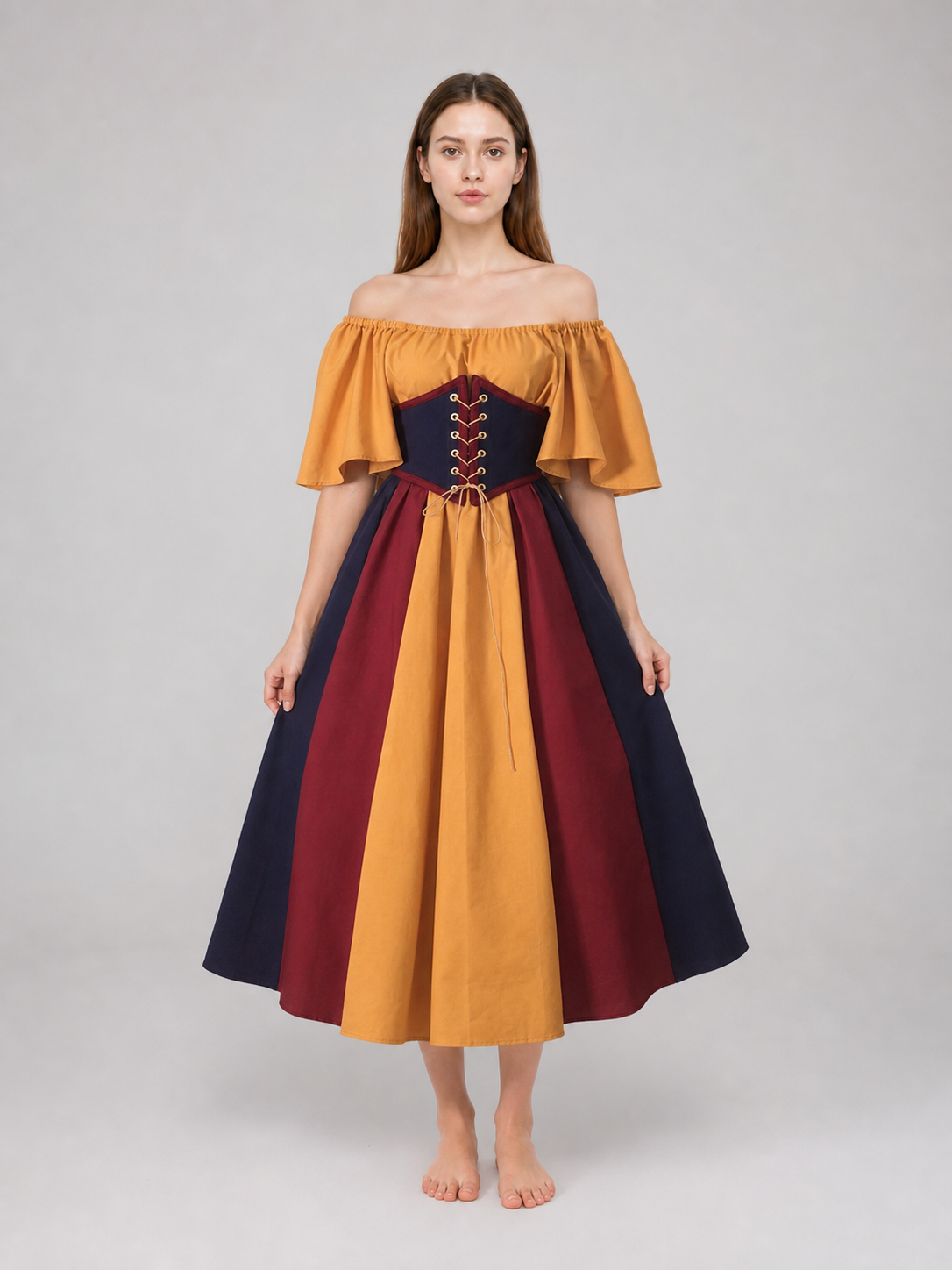 Medieval Dress with Corset Lacing and Sleeves