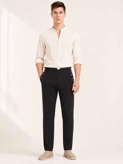 Straight-Cut Pants with Jacquard Pattern