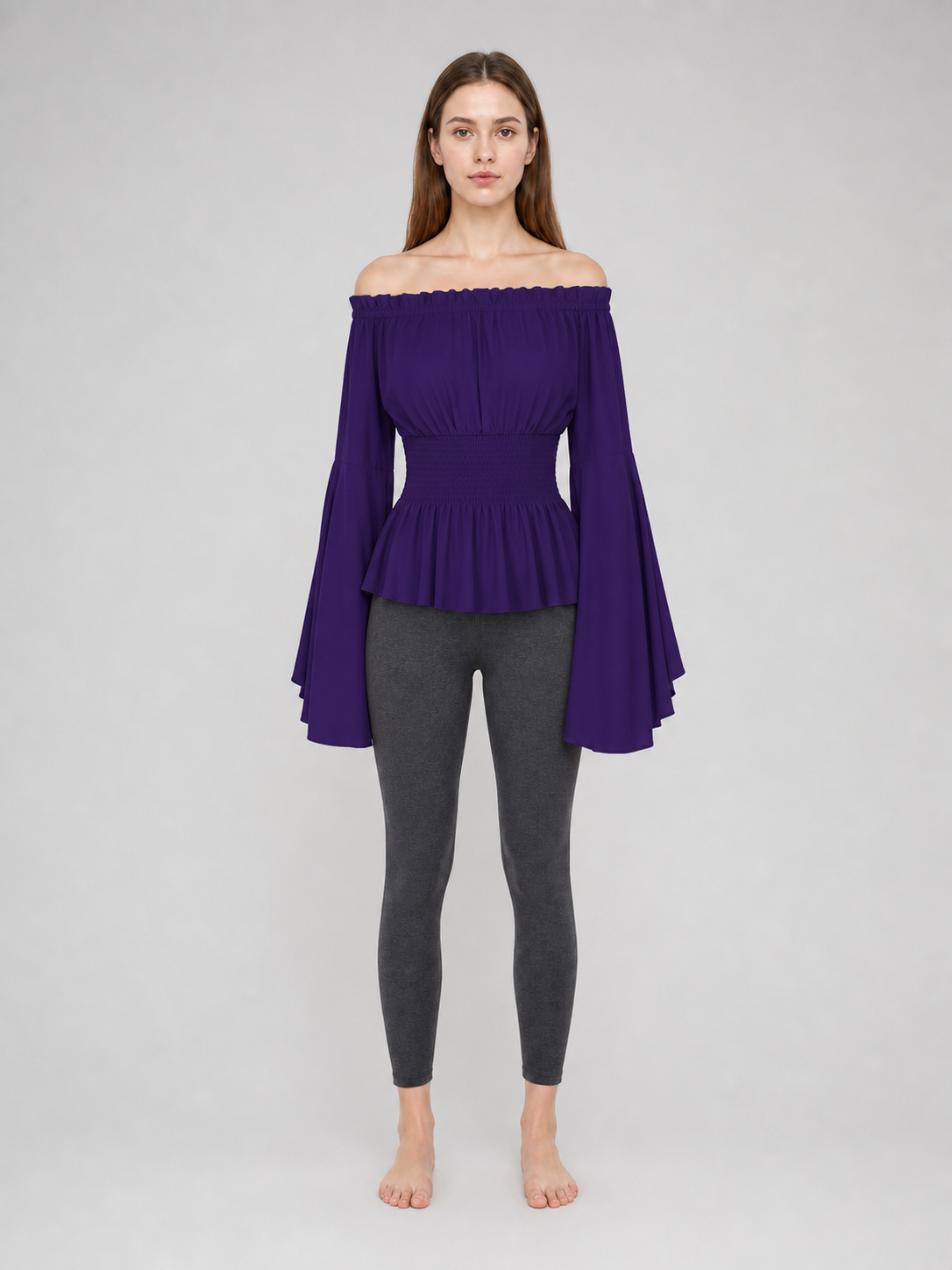 Off-Shoulder Top with Long Flared Sleeves
