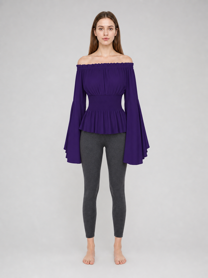 Off-Shoulder Top with Long Flared Sleeves