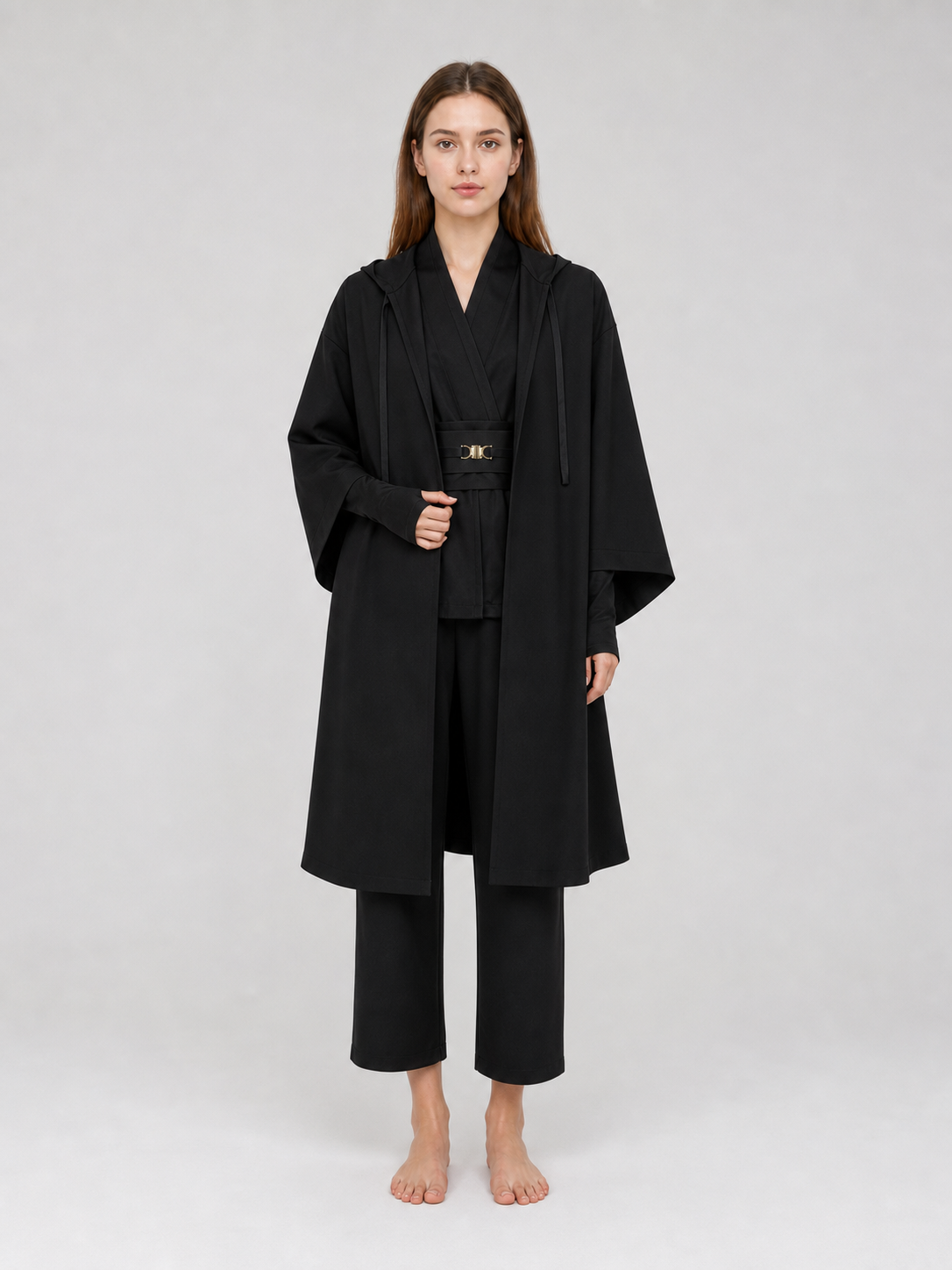 Cosplay Costume: Black Layered Outfit with Cloak