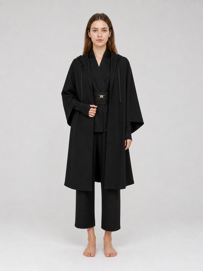 Cosplay Costume: Black Layered Outfit with Cloak