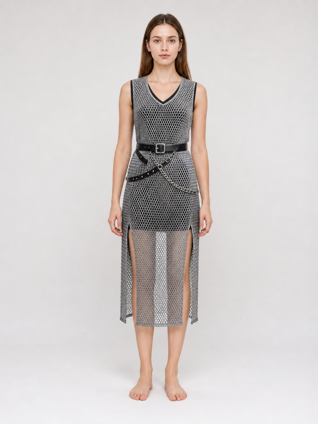 Sleeveless Renaissance-Style Dress with Slits