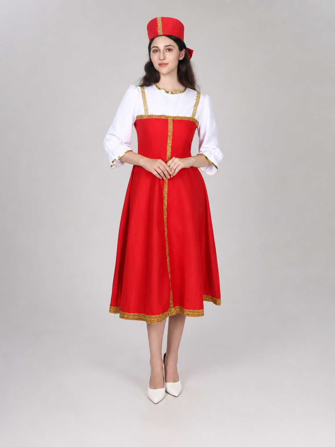 Russian Folk Midi Dress with Hat