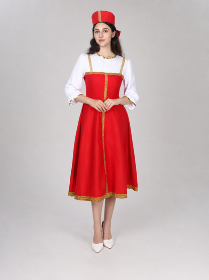 Russian Folk Midi Dress with Hat