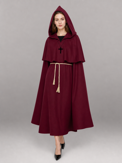Burgundy Hooded Carnival Cloak for Cosplay