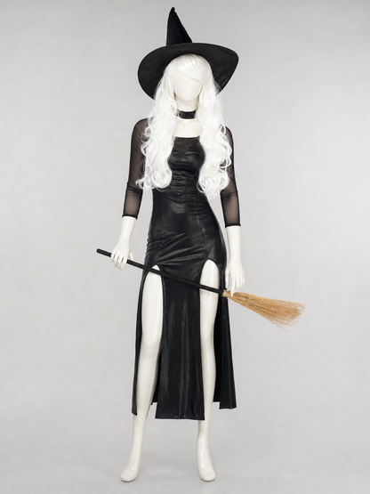 Witch Costume: Black Dress with Slit and Sleeves