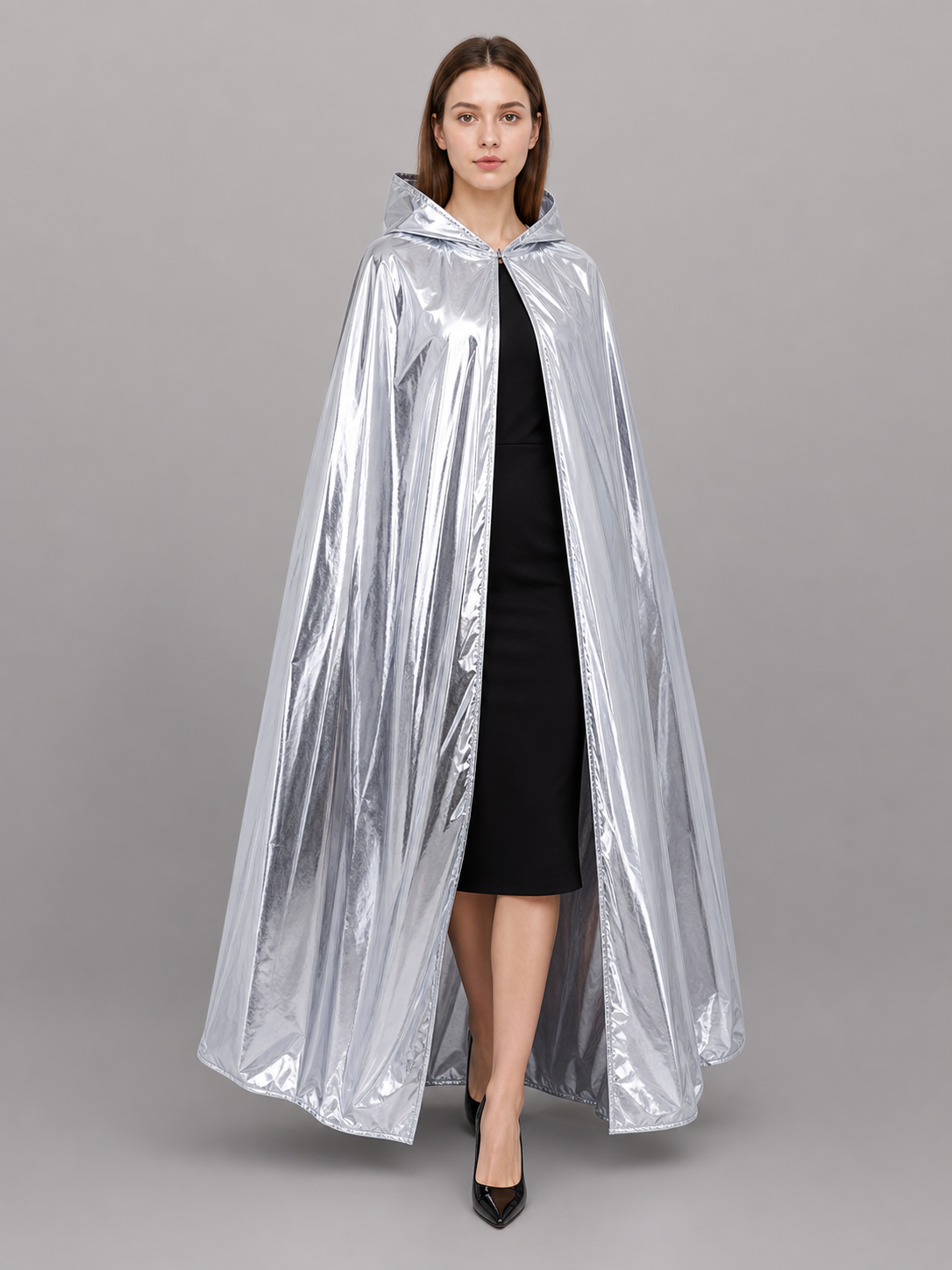 Silver carnival cloak with hood