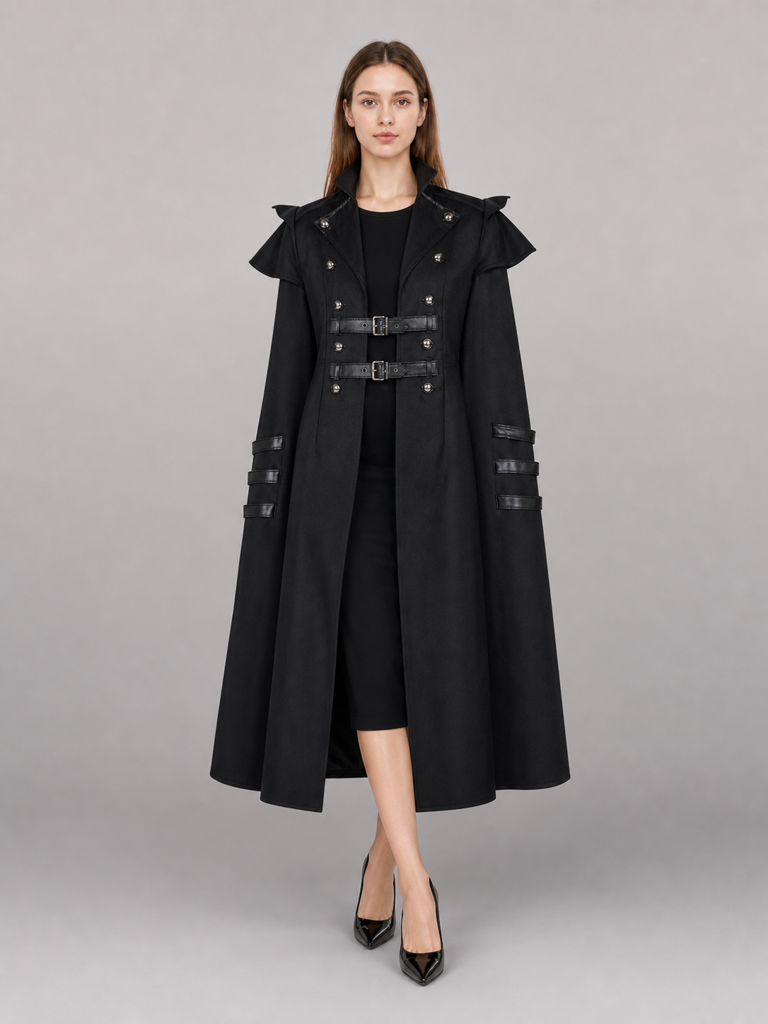 Black Gothic Costume Cloak with Straps
