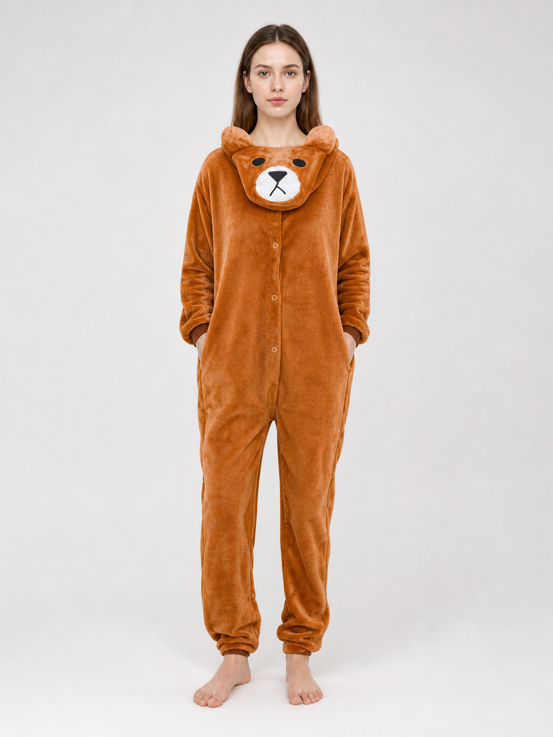 Plush hooded bear kigurumi jumpsuit
