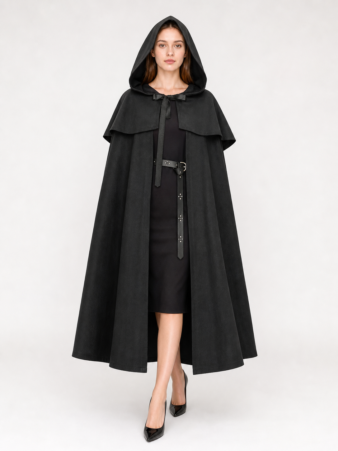 Black Medieval Hooded Carnival Cloak