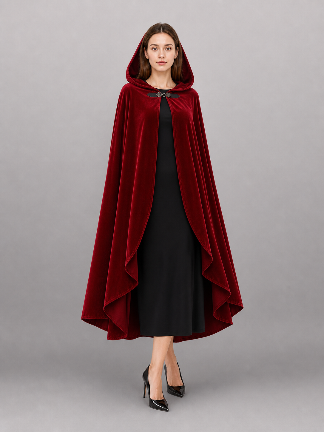 Red medieval carnival cloak with hood