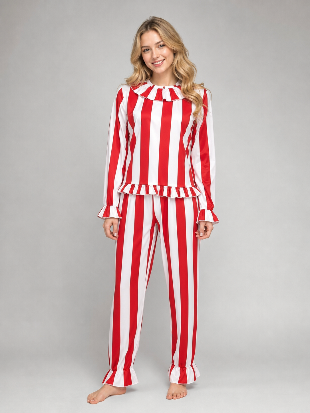 Red and White Striped Clown Costume for Cosplay