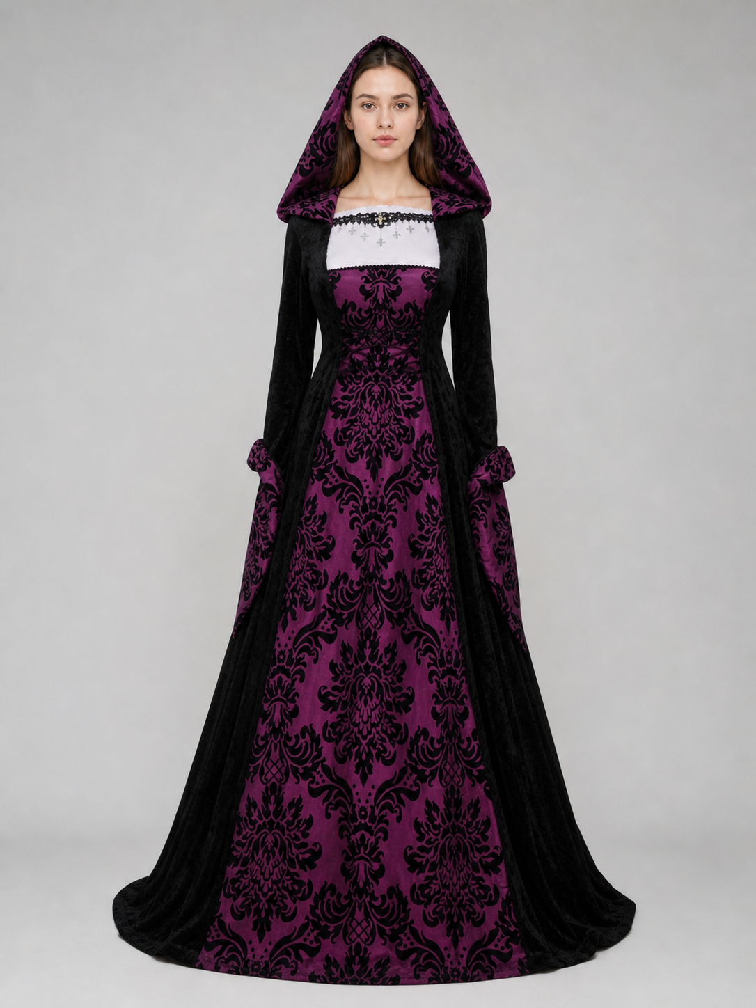 Gothic Hooded Dress with a Full Skirt